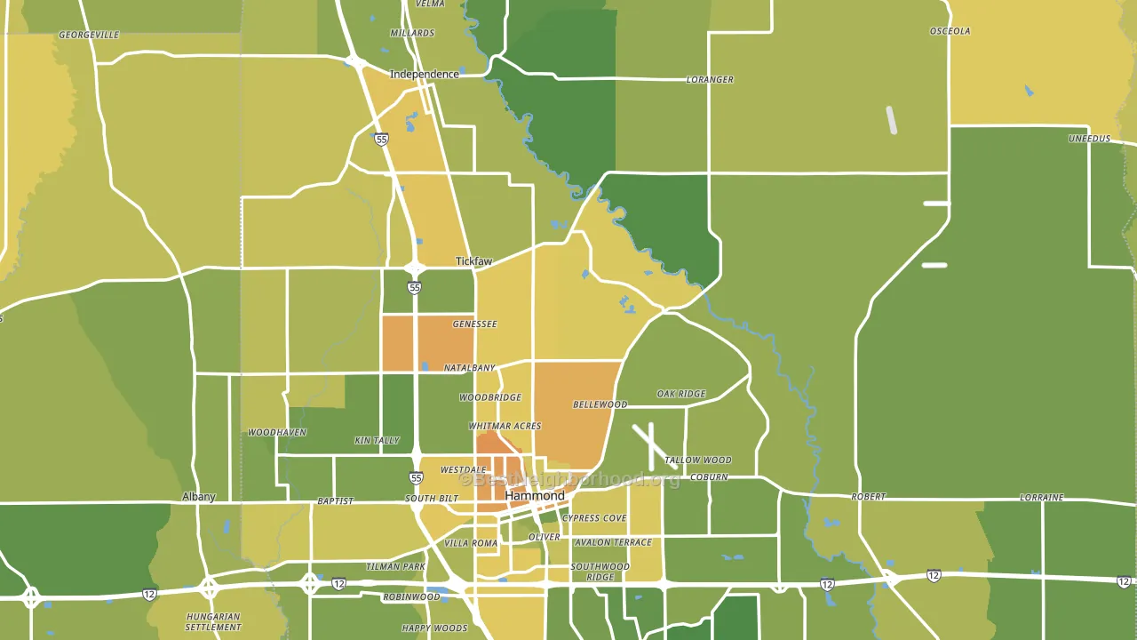 Tangipahoa Parish, LA block-group voter-turnout map