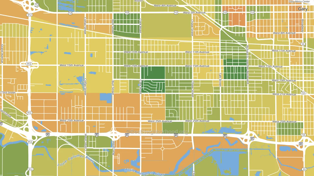 Tarrytown, Gary, IN block-group voter-turnout map