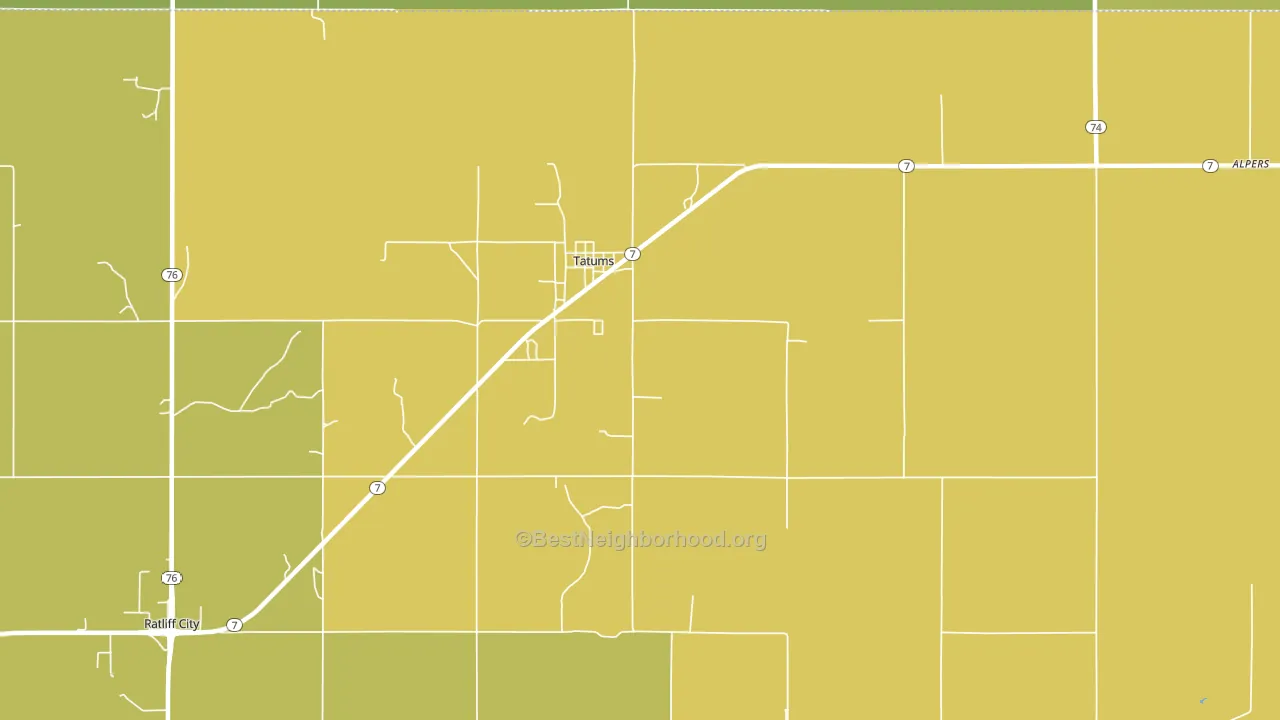 Tatums, OK block-group voter-turnout map