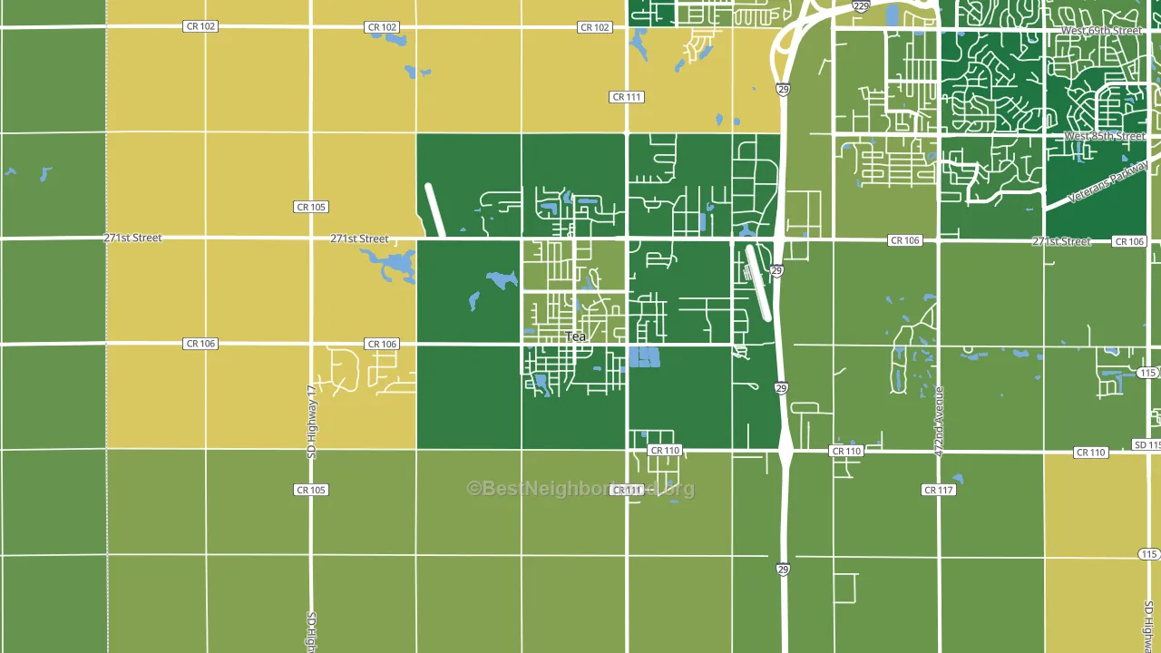 Tea, SD block-group voter-turnout map