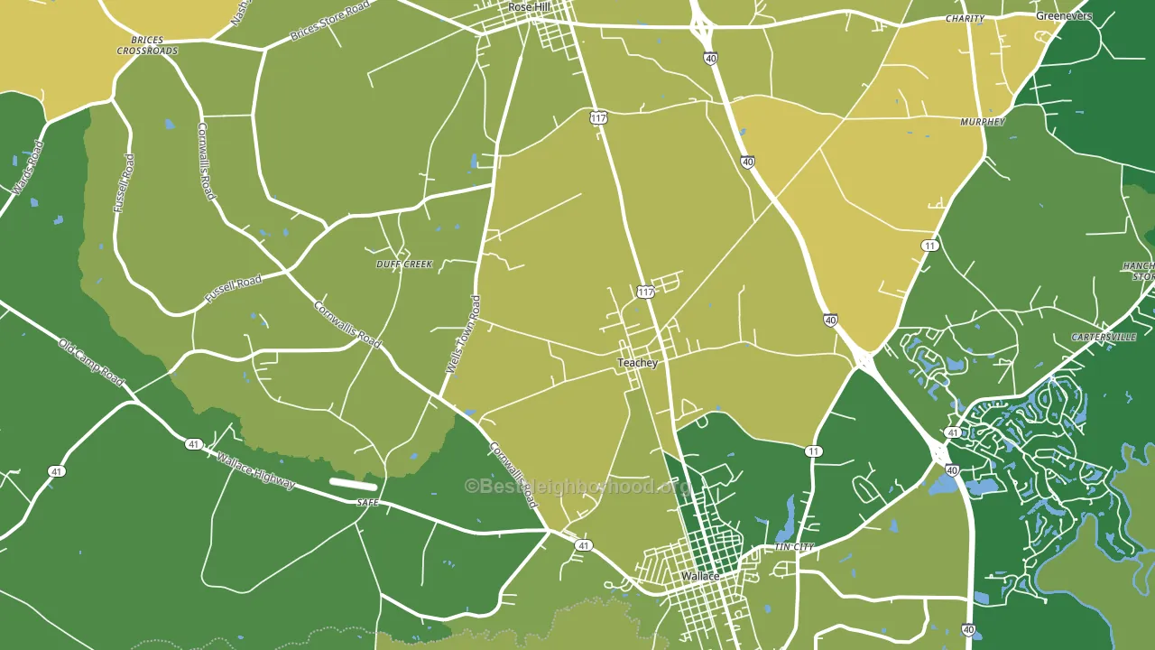 Teachey, NC block-group voter-turnout map