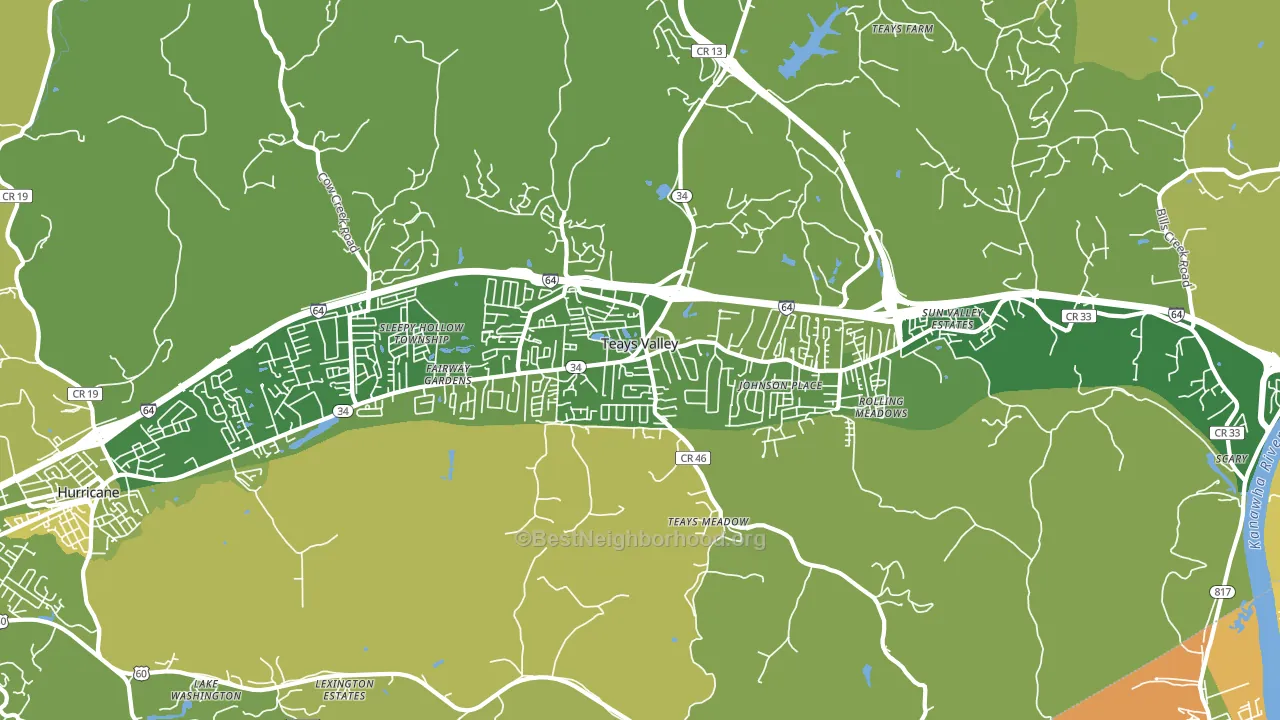 Teays Valley, WV block-group voter-turnout map