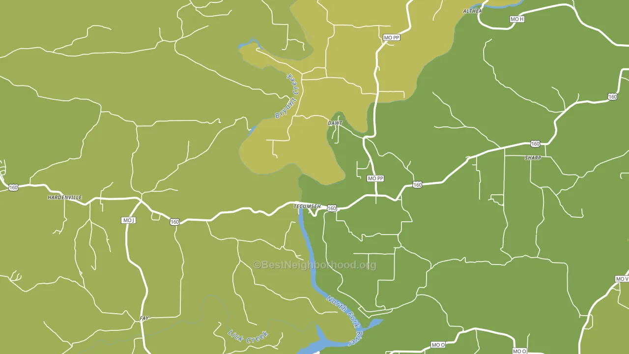 Tecumseh, MO block-group voter-turnout map