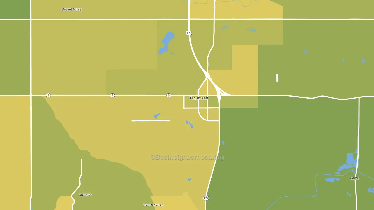 Tecumseh, OK block-group voter-turnout map