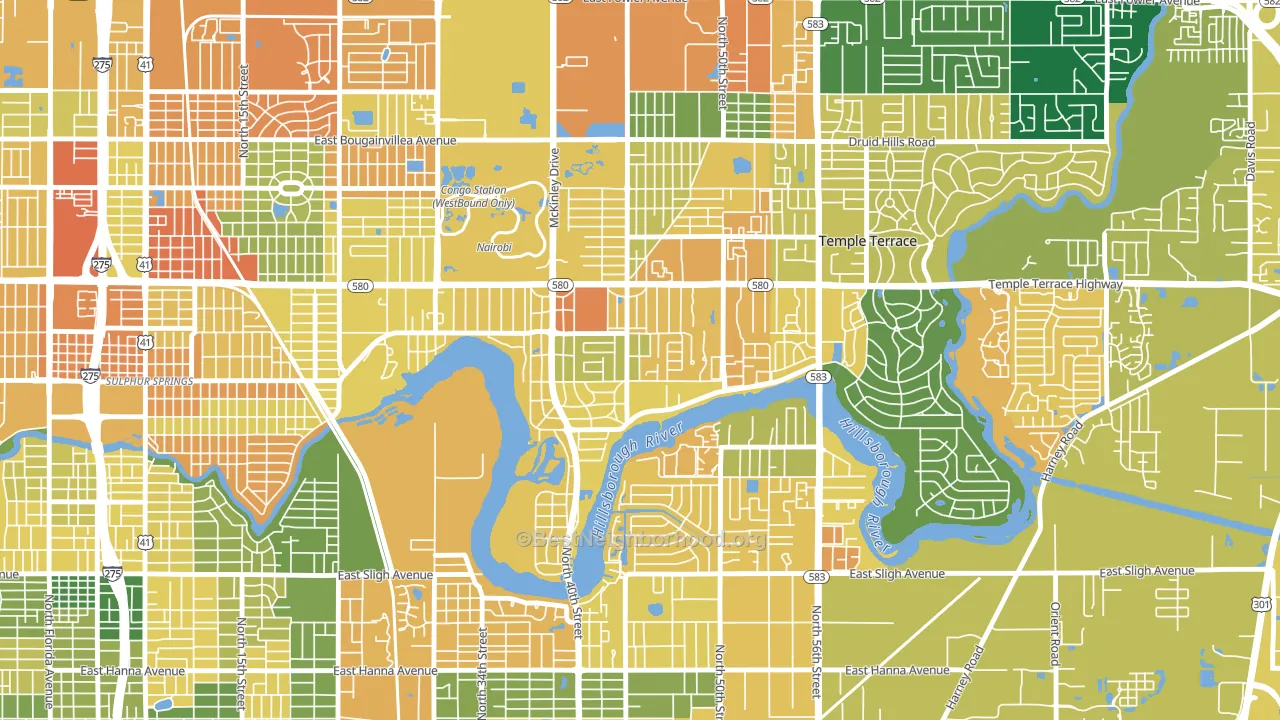 Temple Crest, Tampa, FL block-group voter-turnout map