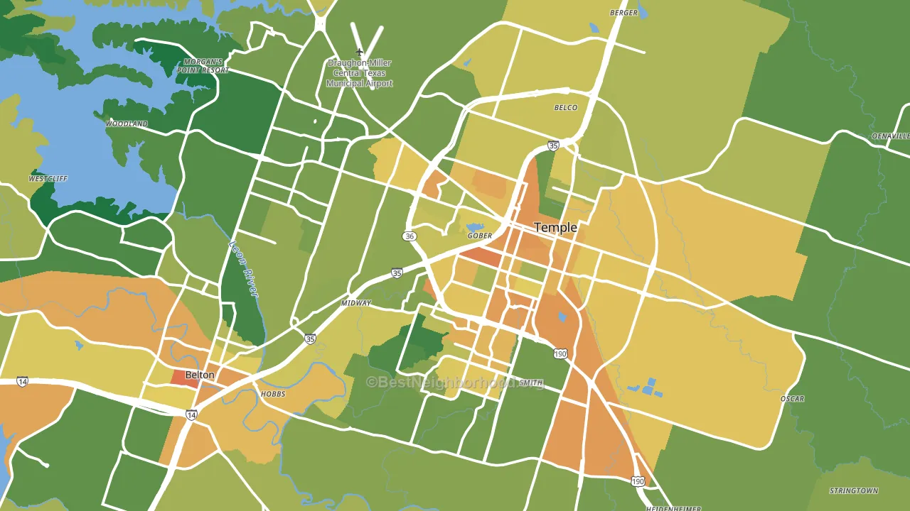 Temple, TX block-group voter-turnout map