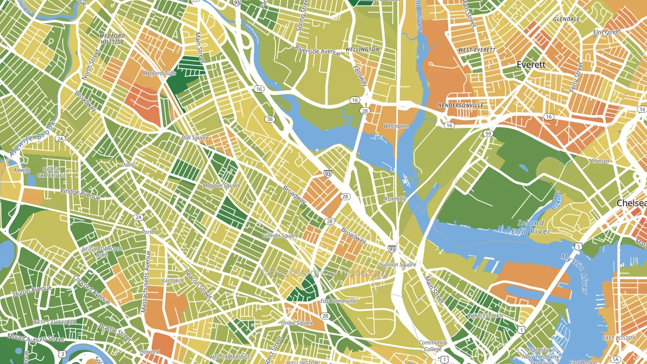 Ten Hills, Somerville, MA block-group voter-turnout map
