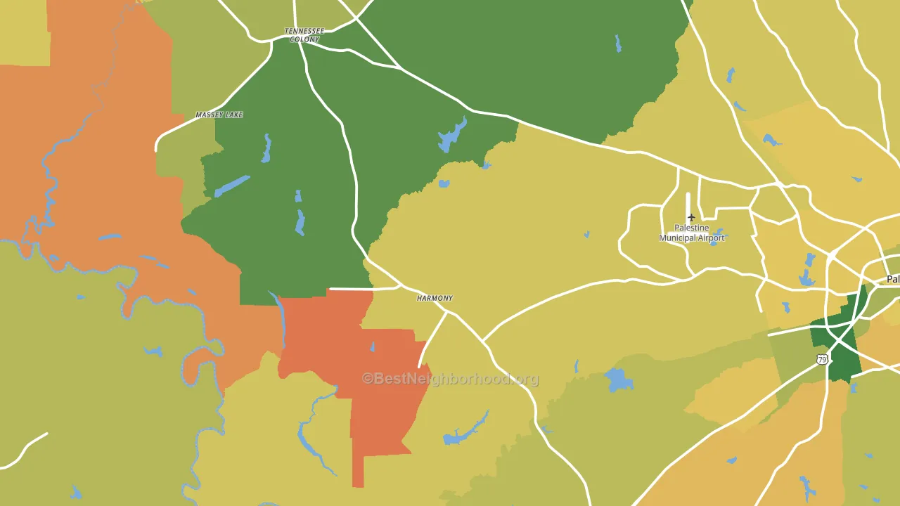 Tennessee Colony, TX block-group voter-turnout map
