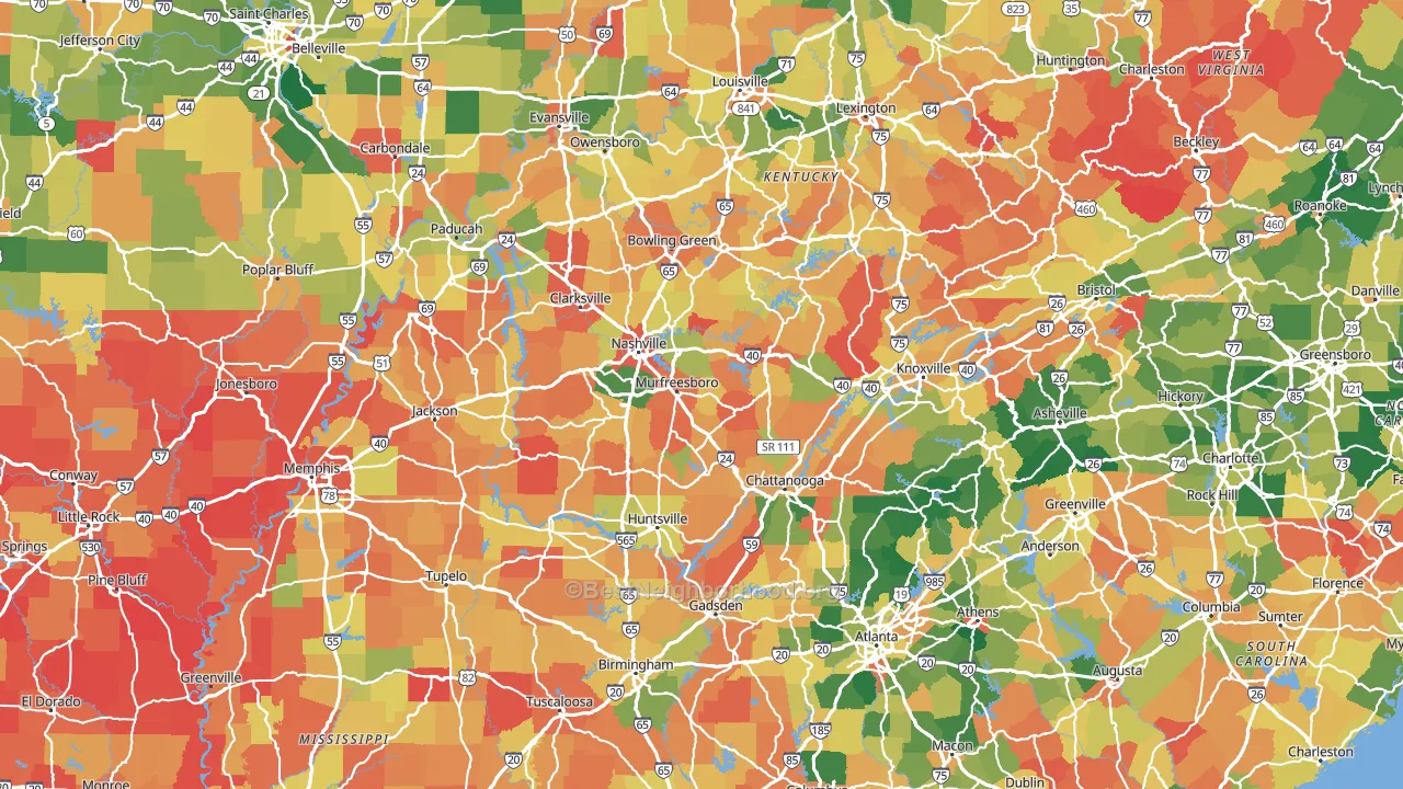 Tennessee block-group voter-turnout map