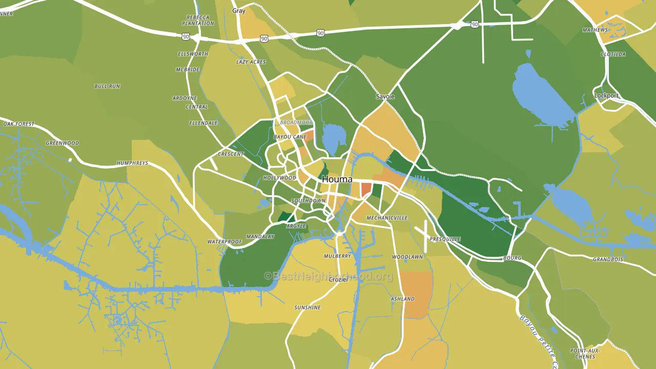 Terrebonne Parish, LA block-group voter-turnout map