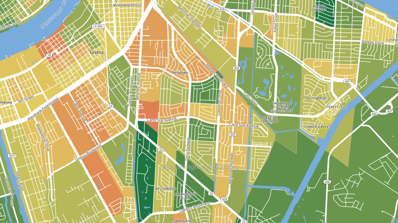 Terrytown, LA block-group voter-turnout map