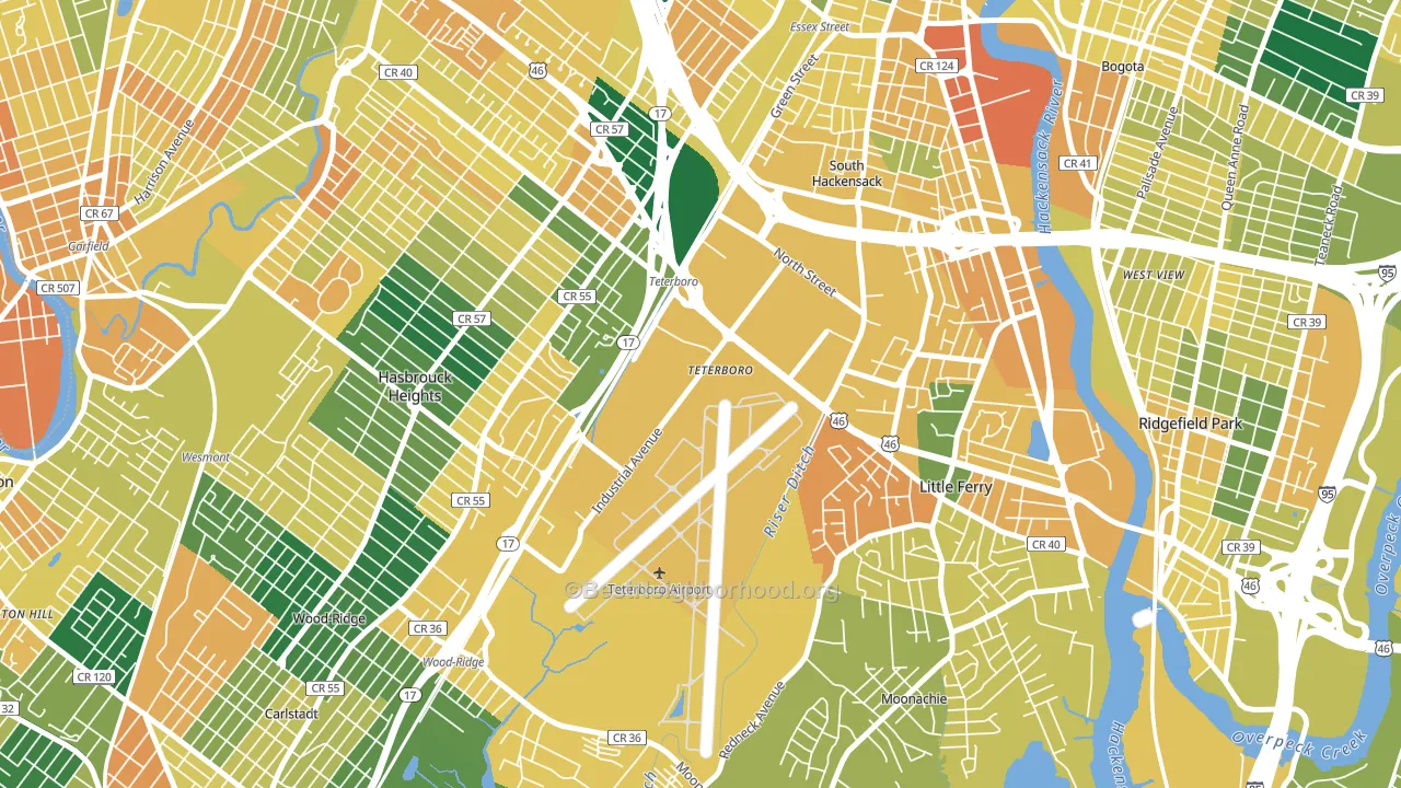 Teterboro, NJ block-group voter-turnout map