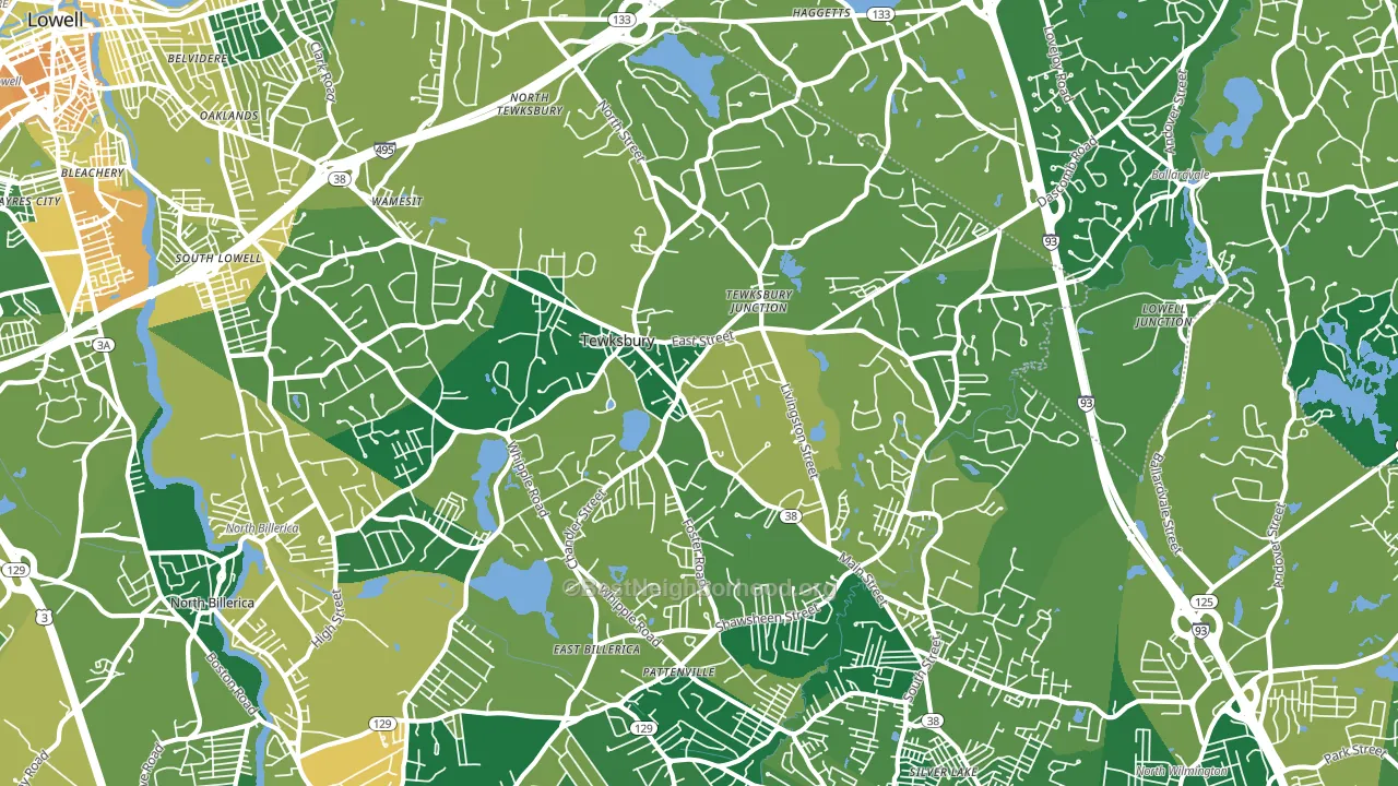 Tewksbury, MA block-group voter-turnout map