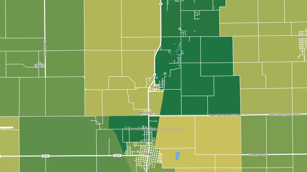 Thayer, IL block-group voter-turnout map