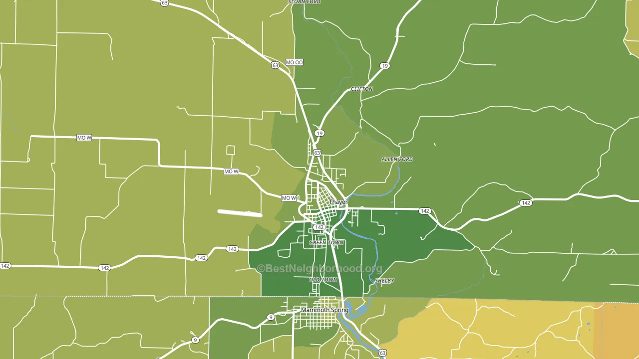 Thayer, MO block-group voter-turnout map