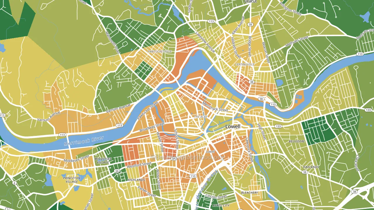 The Acre, Lowell, MA block-group voter-turnout map