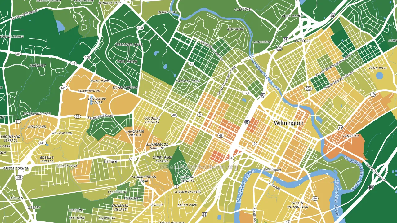 The Flats, Wilmington, DE block-group voter-turnout map