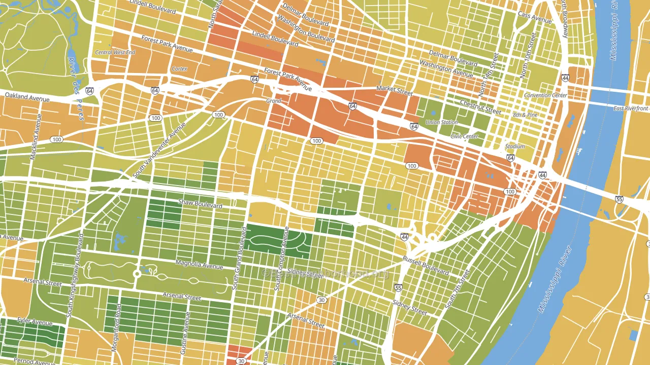 The Gate District, St. Louis, MO block-group voter-turnout map