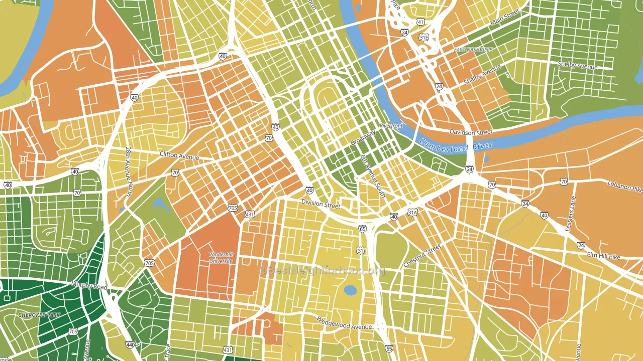 The Gulch, Nashville, TN block-group voter-turnout map