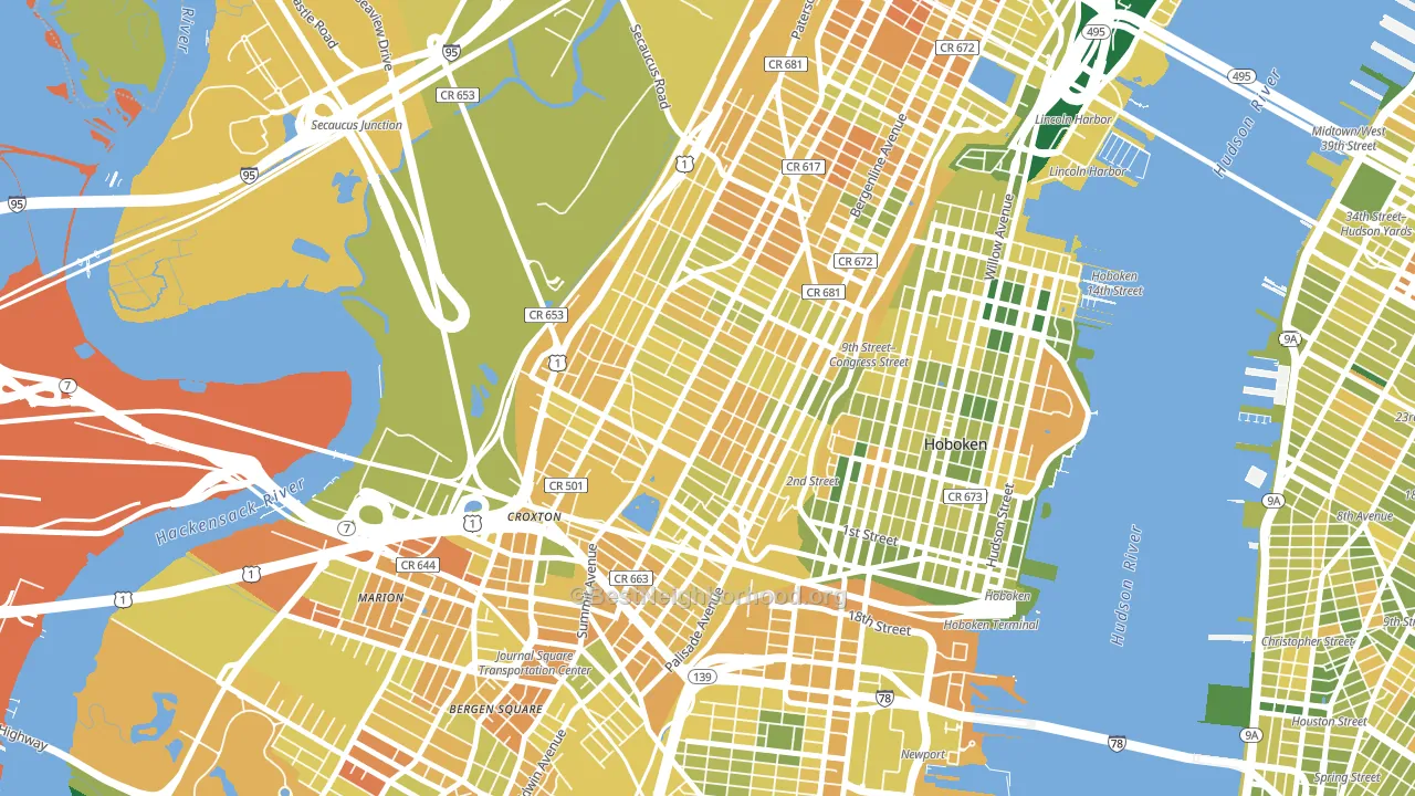 The Heights, Jersey City, NJ block-group voter-turnout map
