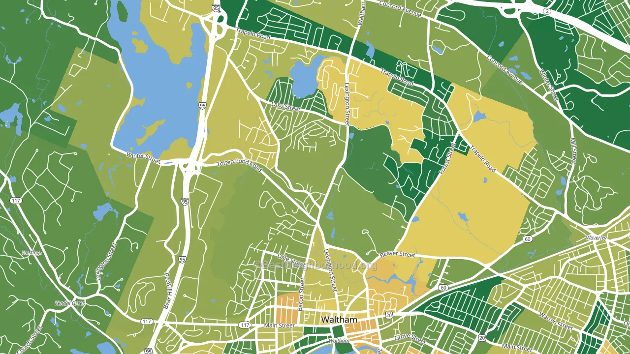 The Lanes, Waltham, MA block-group voter-turnout map