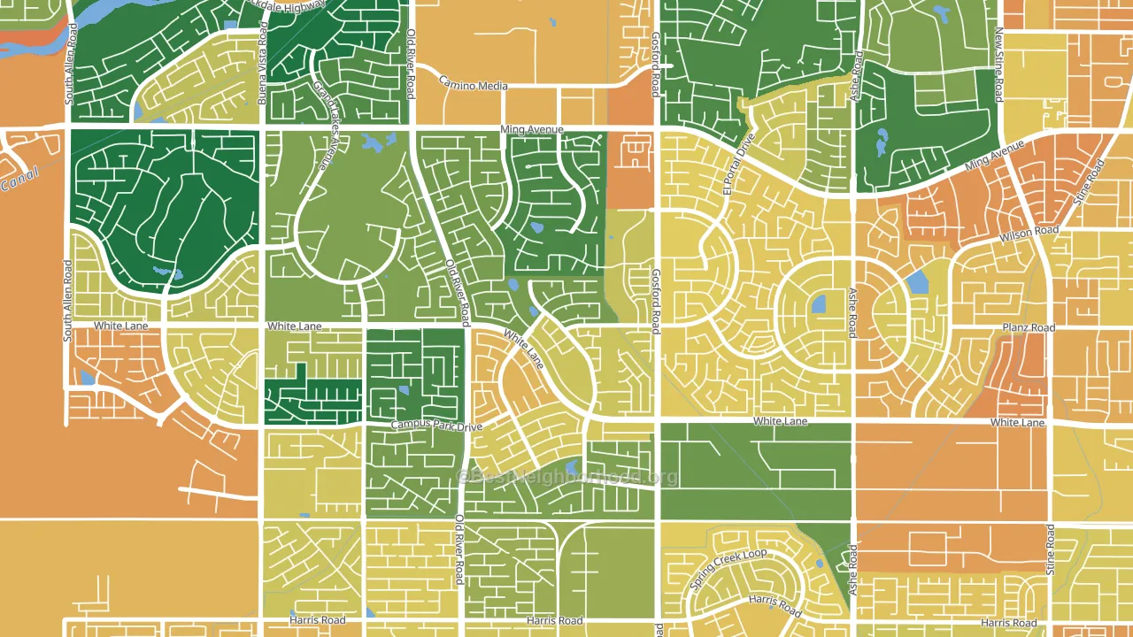 The Oaks, Bakersfield, CA block-group voter-turnout map