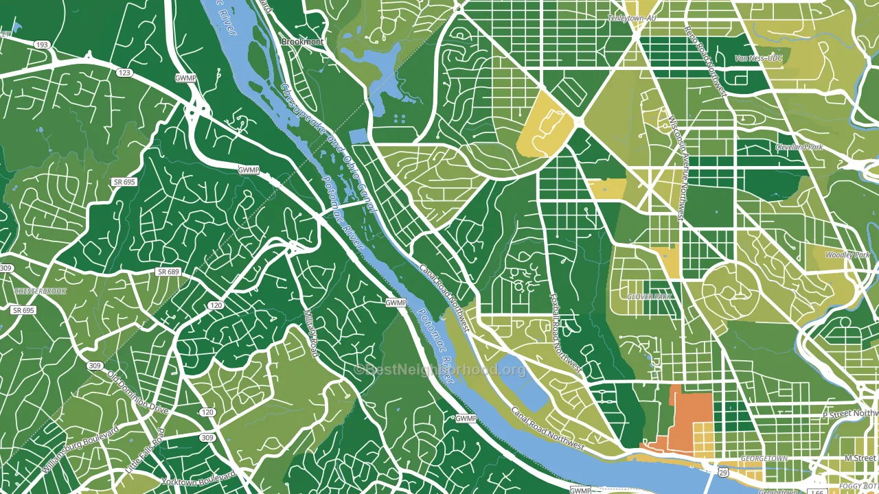 The Palisades, Washington, DC block-group voter-turnout map