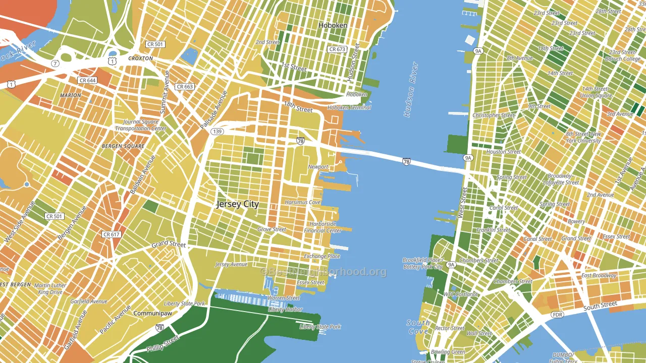 The Waterfront, Jersey City, NJ block-group voter-turnout map
