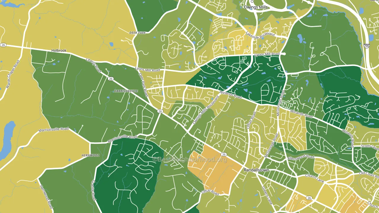 The Woodlands, Randallstown, MD block-group voter-turnout map