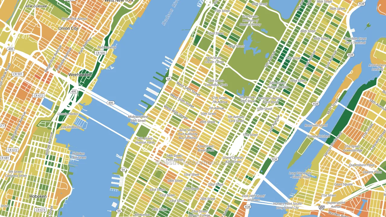 Theater District, Manhattan, NY block-group voter-turnout map