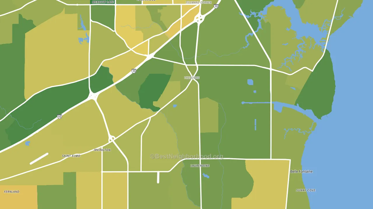 Theodore, AL block-group voter-turnout map