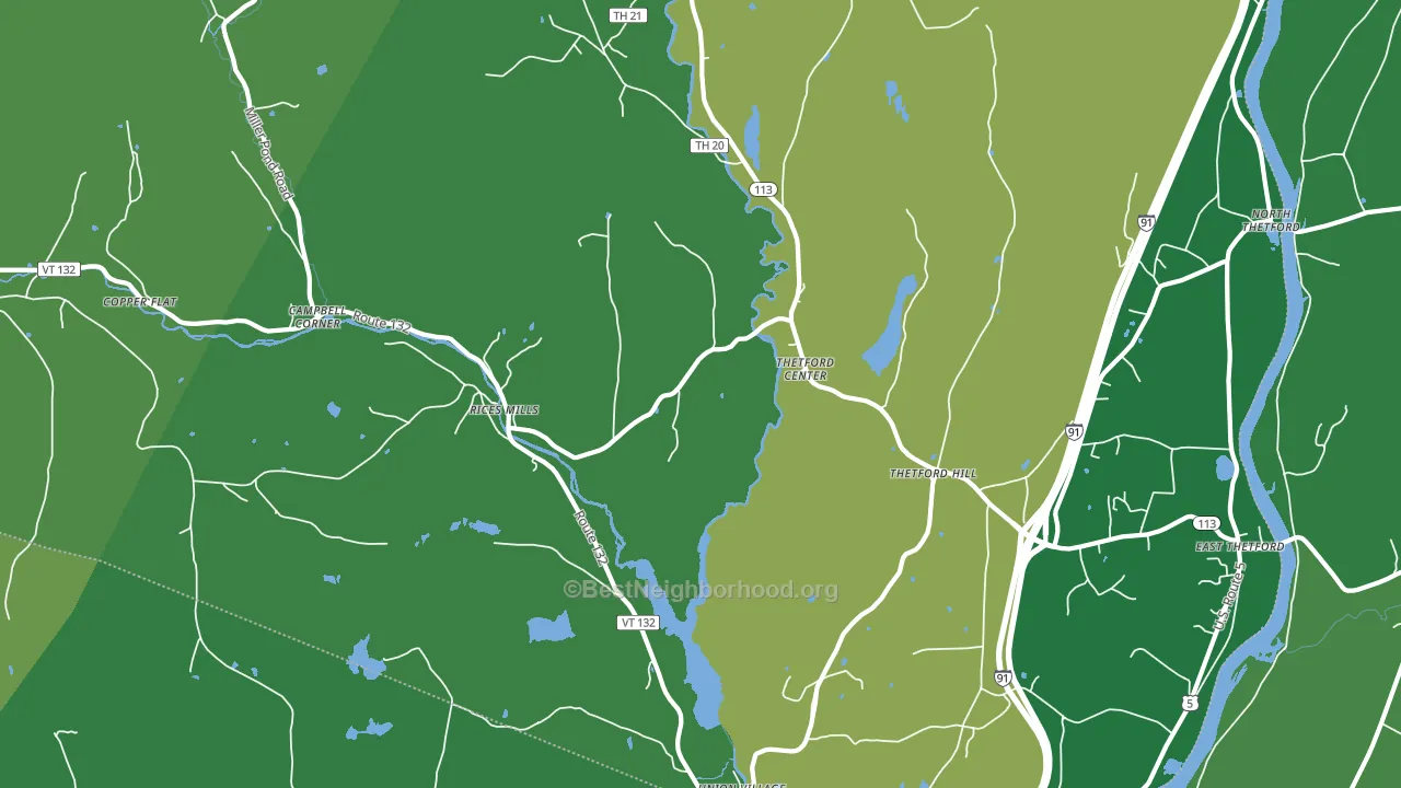 Thetford Center, VT block-group voter-turnout map