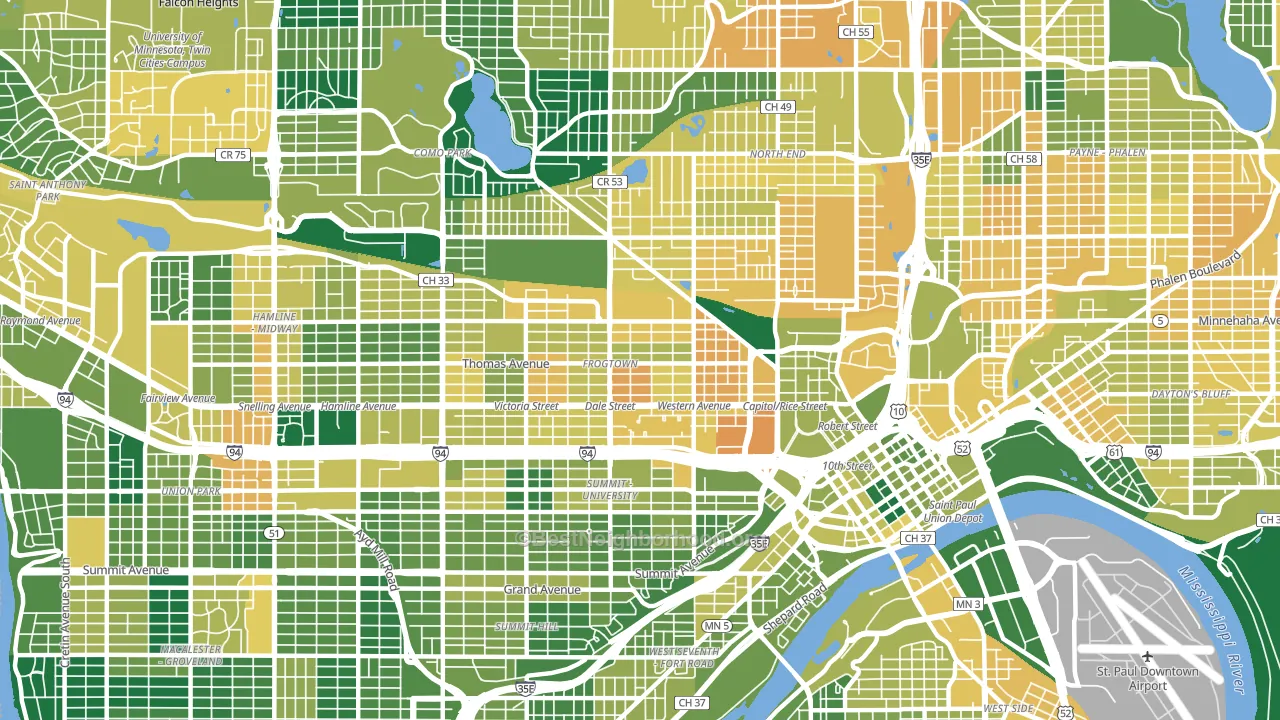 Thomas-Dale, St. Paul, MN block-group voter-turnout map