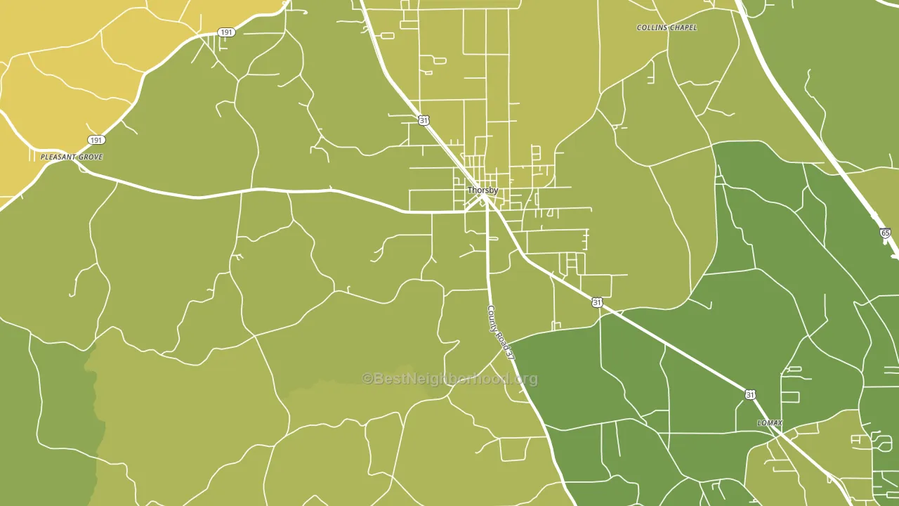 Thorsby, AL block-group voter-turnout map