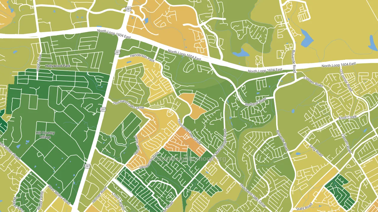 Thousand Oaks, San Antonio, TX block-group voter-turnout map