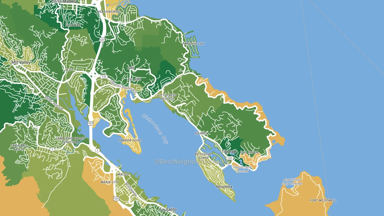Tiburon, CA block-group voter-turnout map