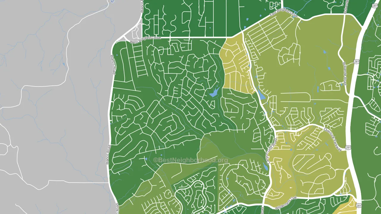 Timberwood Park, San Antonio, TX block-group voter-turnout map