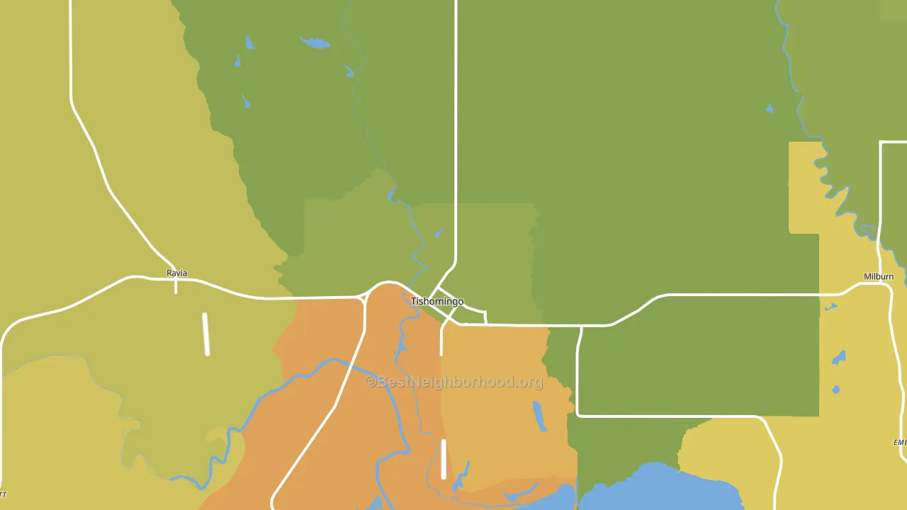 Tishomingo, OK block-group voter-turnout map