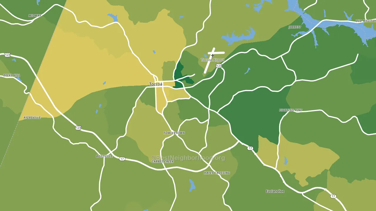 Toccoa, GA block-group voter-turnout map