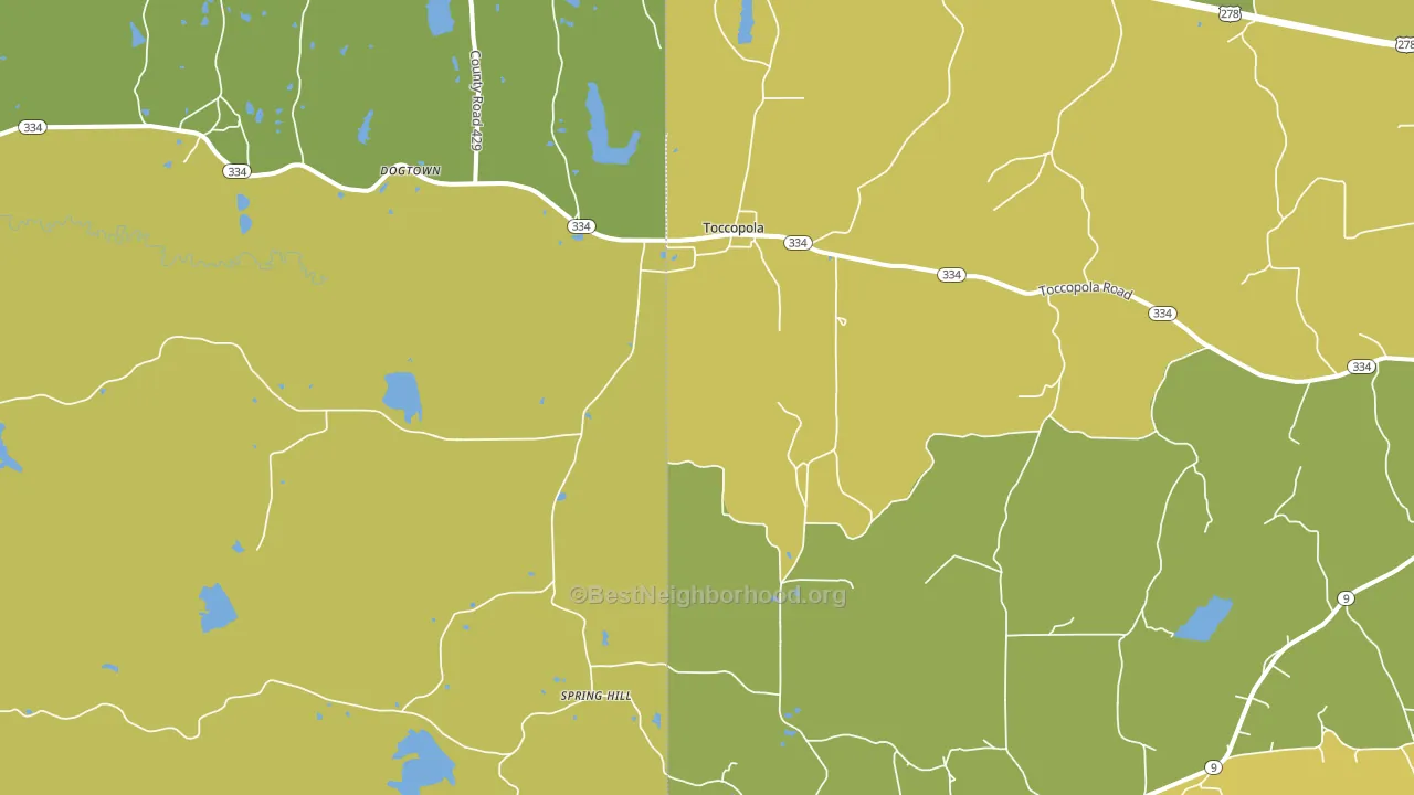 Toccopola, MS block-group voter-turnout map