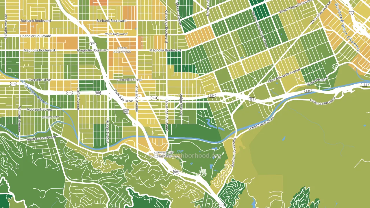 Toluca Lake, North Hollywood, CA block-group voter-turnout map