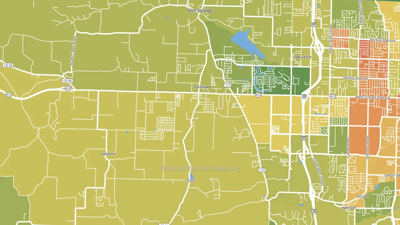 Tontitown, AR block-group voter-turnout map