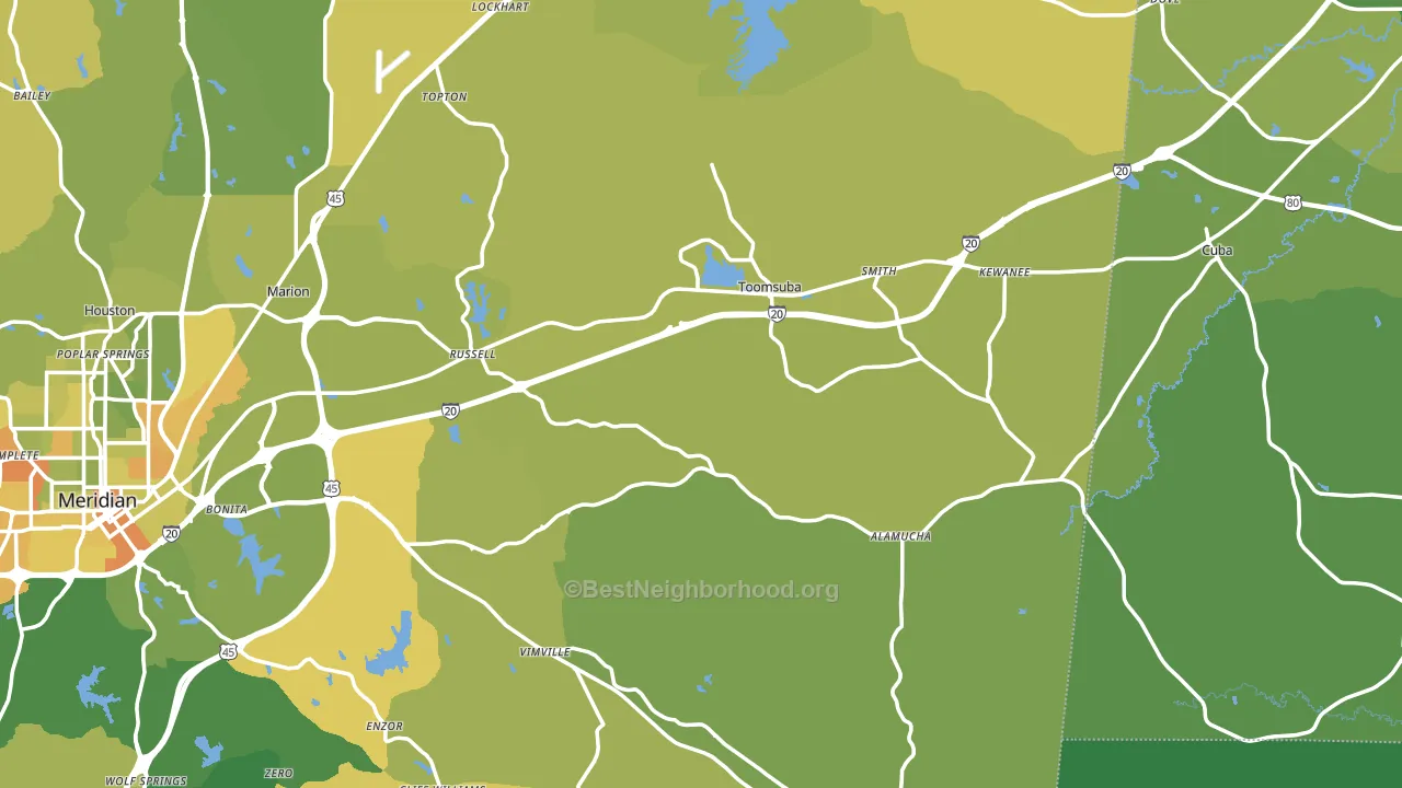 Toomsuba, MS block-group voter-turnout map