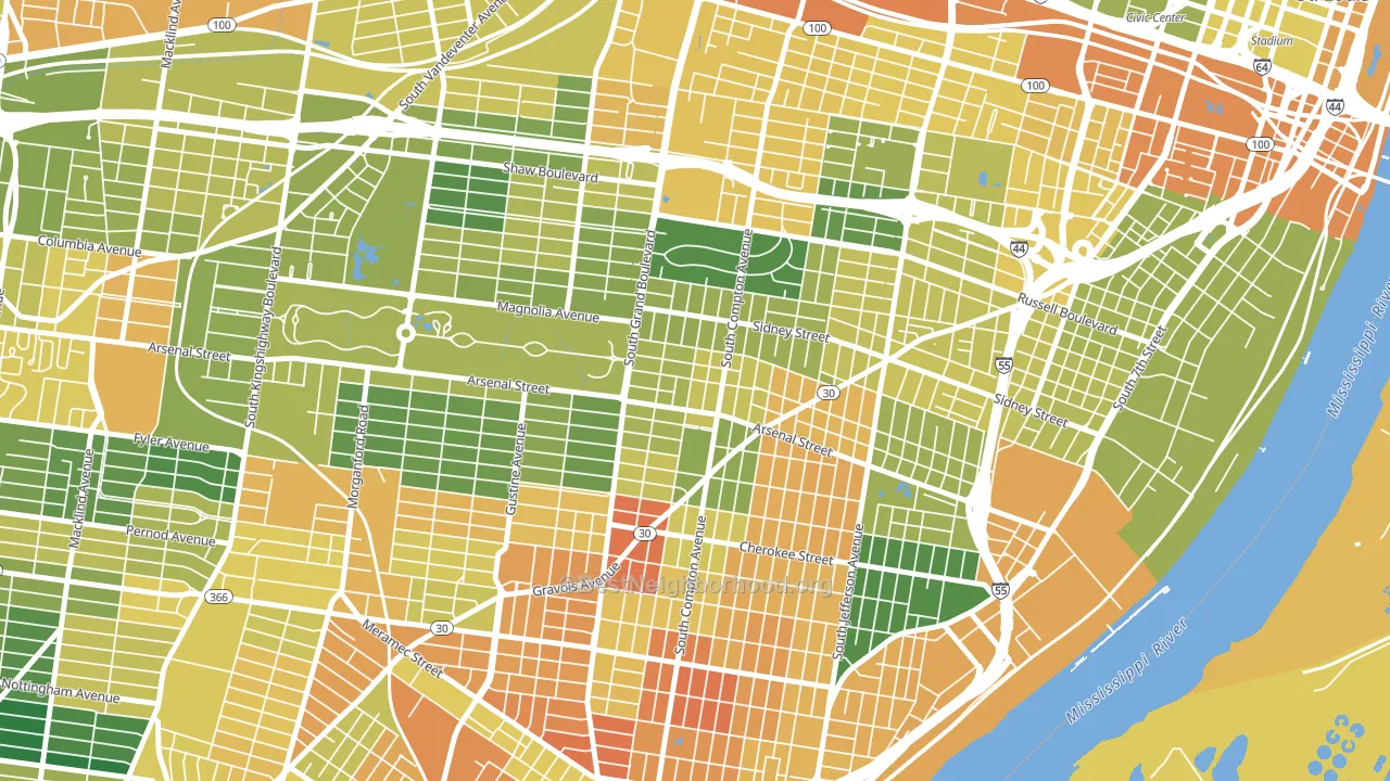 Tower Grove East, St. Louis, MO block-group voter-turnout map