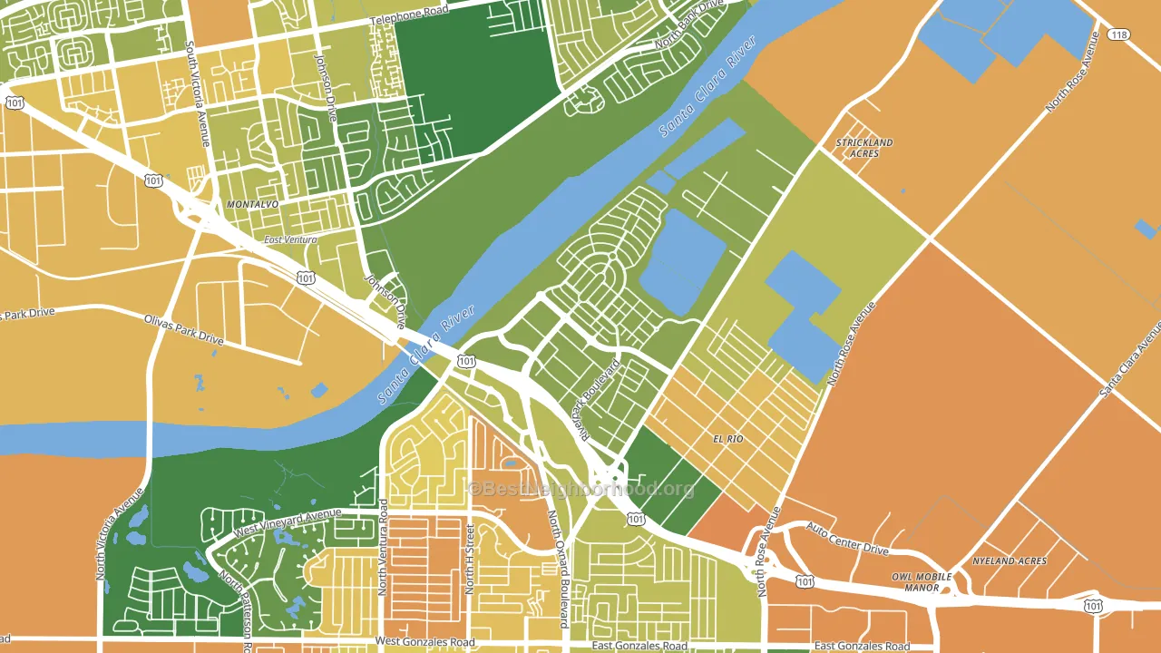 Town Center, Oxnard, CA block-group voter-turnout map