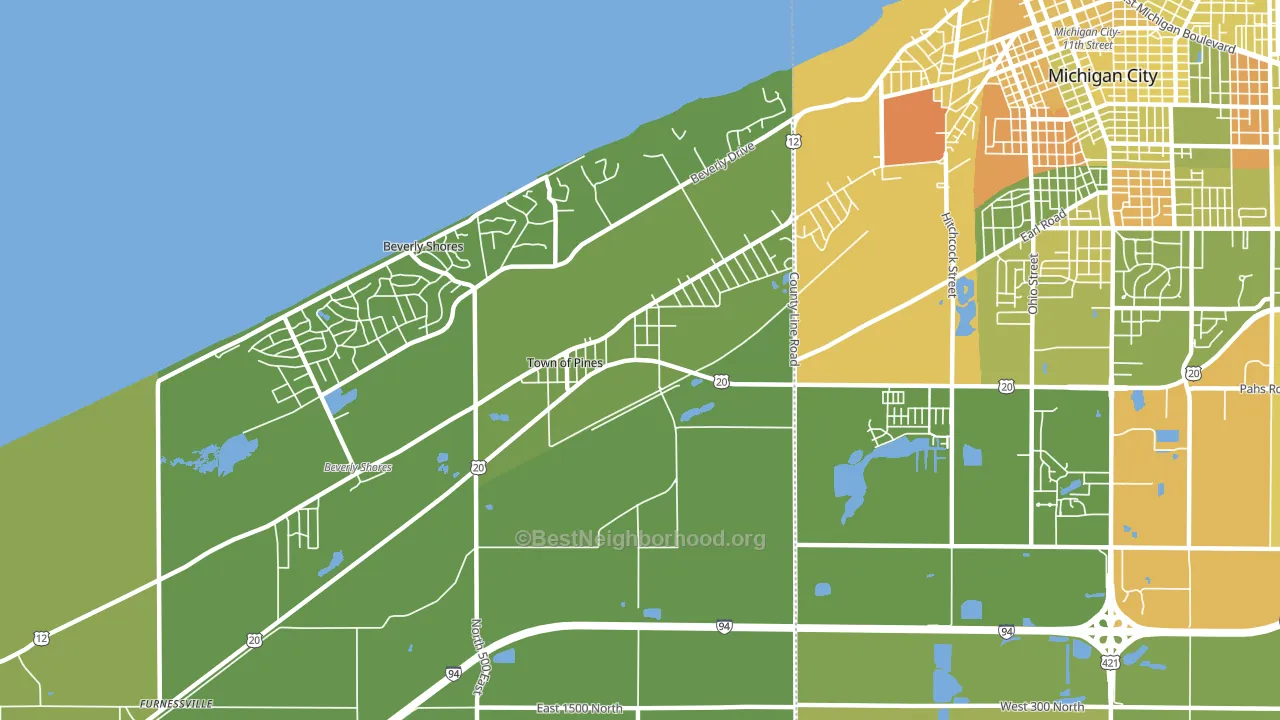 Town of Pines, IN block-group voter-turnout map