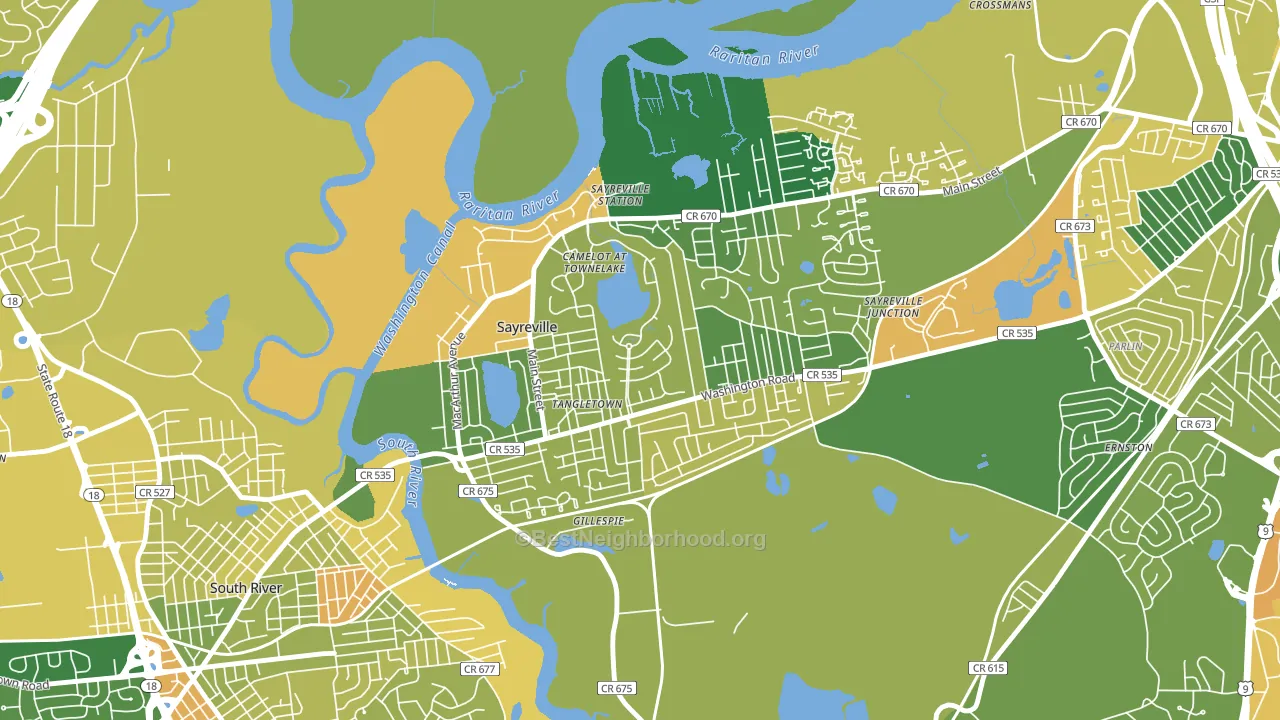 Townelake, Sayreville, NJ block-group voter-turnout map
