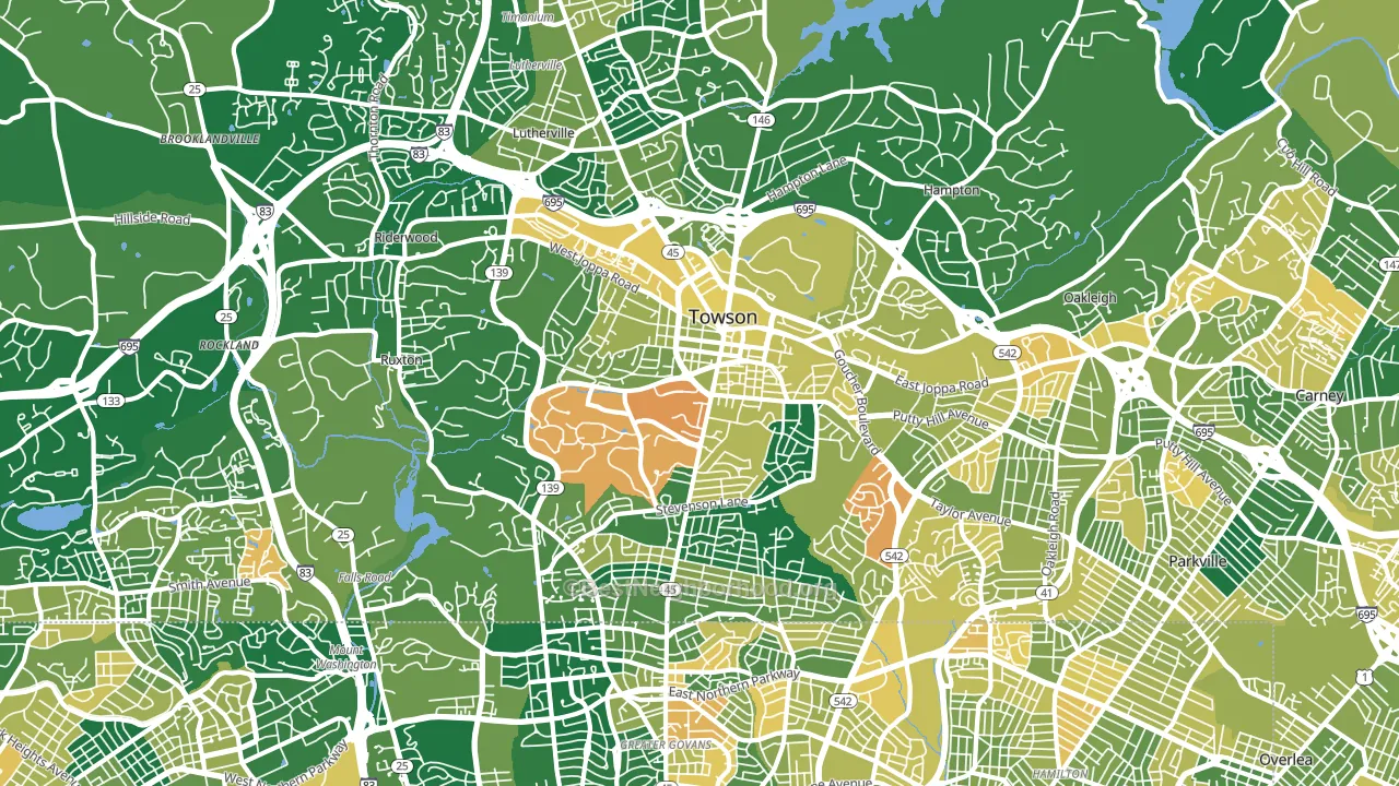 Towson, MD block-group voter-turnout map