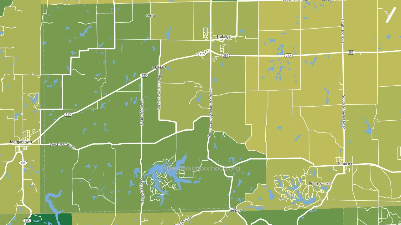Trafalgar, IN block-group voter-turnout map