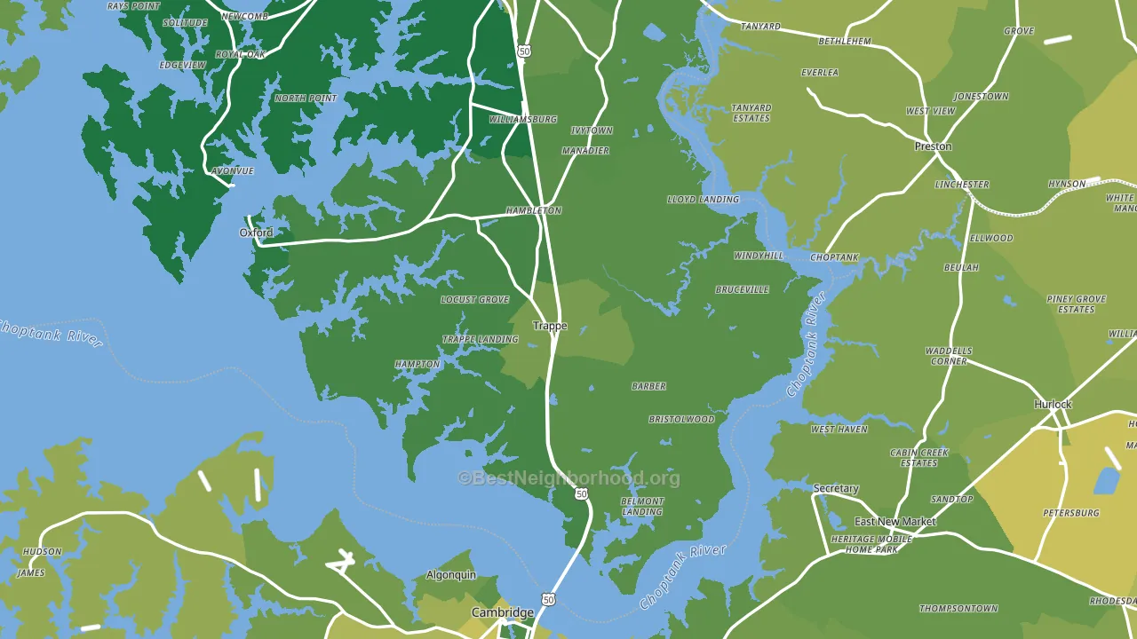 Trappe, MD block-group voter-turnout map